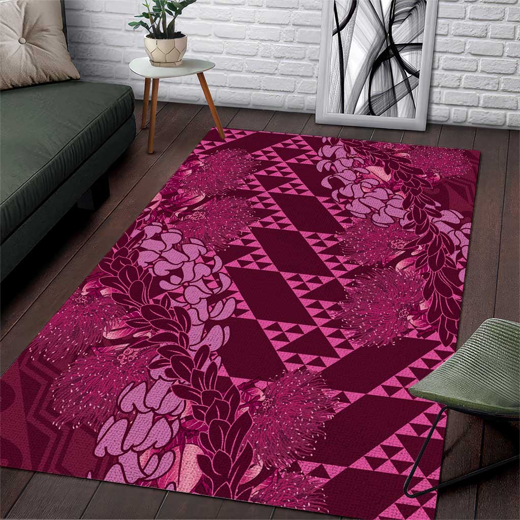 Pink Aloha Hawaii Area Rug Hawaiian Kakau Ohia Lehua Lei - Polynesian Pride