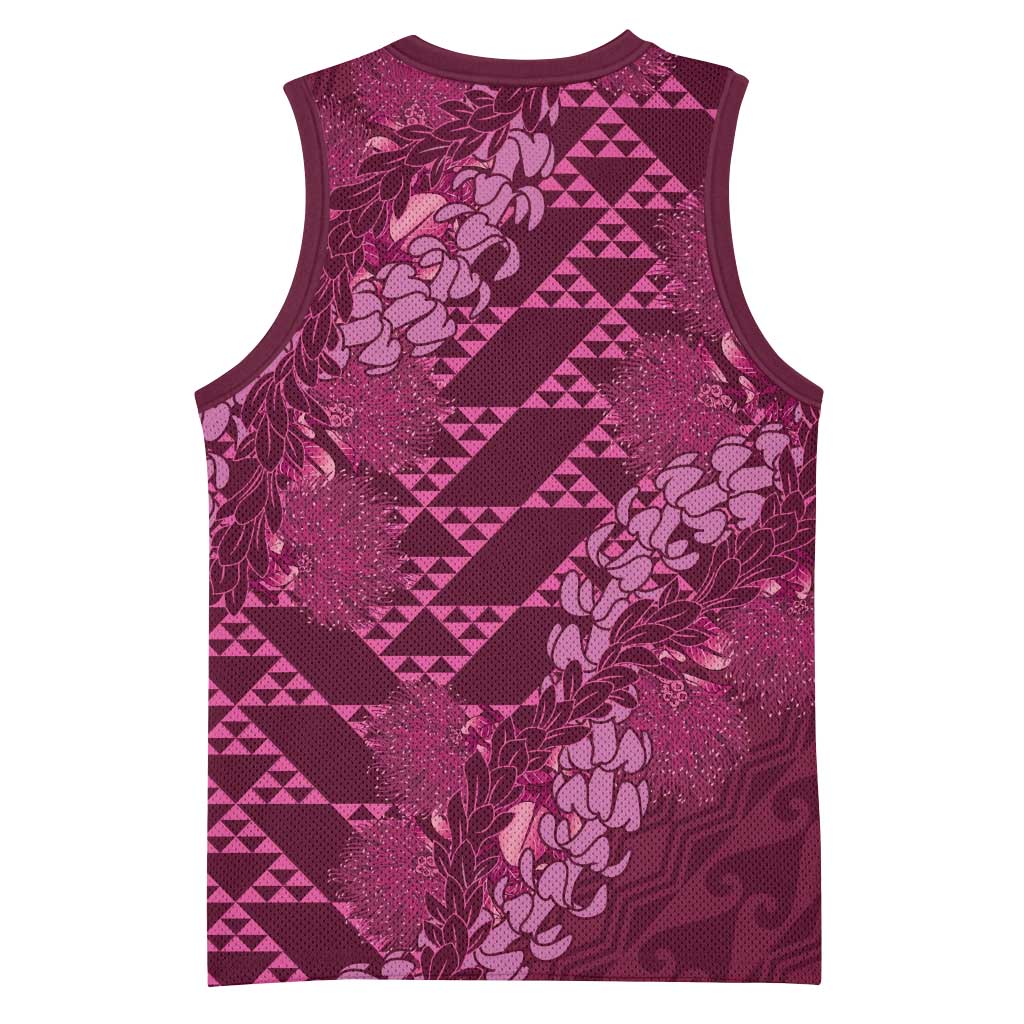 Pink Aloha Hawaii Basketball Jersey Hawaiian Kakau Ohia Lehua Lei - Polynesian Pride