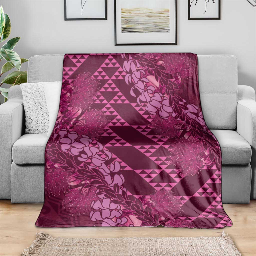 Pink Aloha Hawaii Blanket Hawaiian Kakau Ohia Lehua Lei - Polynesian Pride