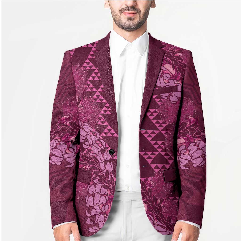 Pink Aloha Hawaii Blazer Hawaiian Kakau Ohia Lehua Lei - Polynesian Pride