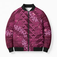 Pink Aloha Hawaii Bomber Puffer Jacket Hawaiian Kakau Ohia Lehua Lei - Polynesian Pride