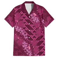 Pink Aloha Hawaii Family Matching Tank Maxi Dress and Hawaiian Shirt Hawaiian Kakau Ohia Lehua Lei - Polynesian Pride