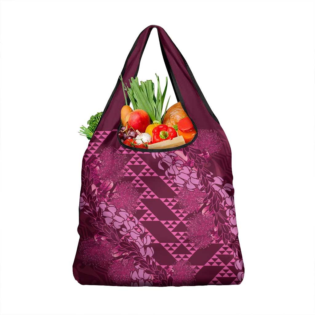 Pink Aloha Hawaii Grocery Bag Hawaiian Kakau Ohia Lehua Lei - Polynesian Pride