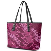 Pink Aloha Hawaii Leather Tote Bag Hawaiian Kakau Ohia Lehua Lei - Polynesian Pride