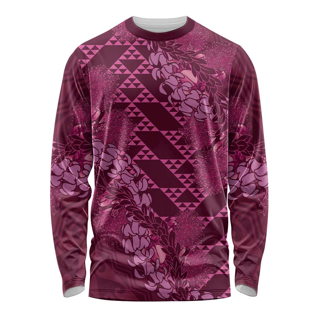 Pink Aloha Hawaii Long Sleeve Shirt Hawaiian Kakau Ohia Lehua Lei - Polynesian Pride