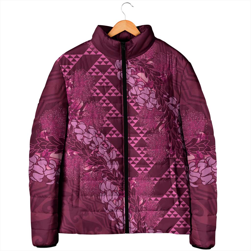 Pink Aloha Hawaii Padded Jacket Hawaiian Kakau Ohia Lehua Lei - Polynesian Pride
