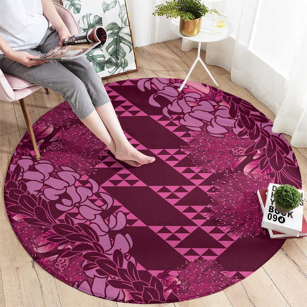 Pink Aloha Hawaii Round Carpet Hawaiian Kakau Ohia Lehua Lei - Polynesian Pride