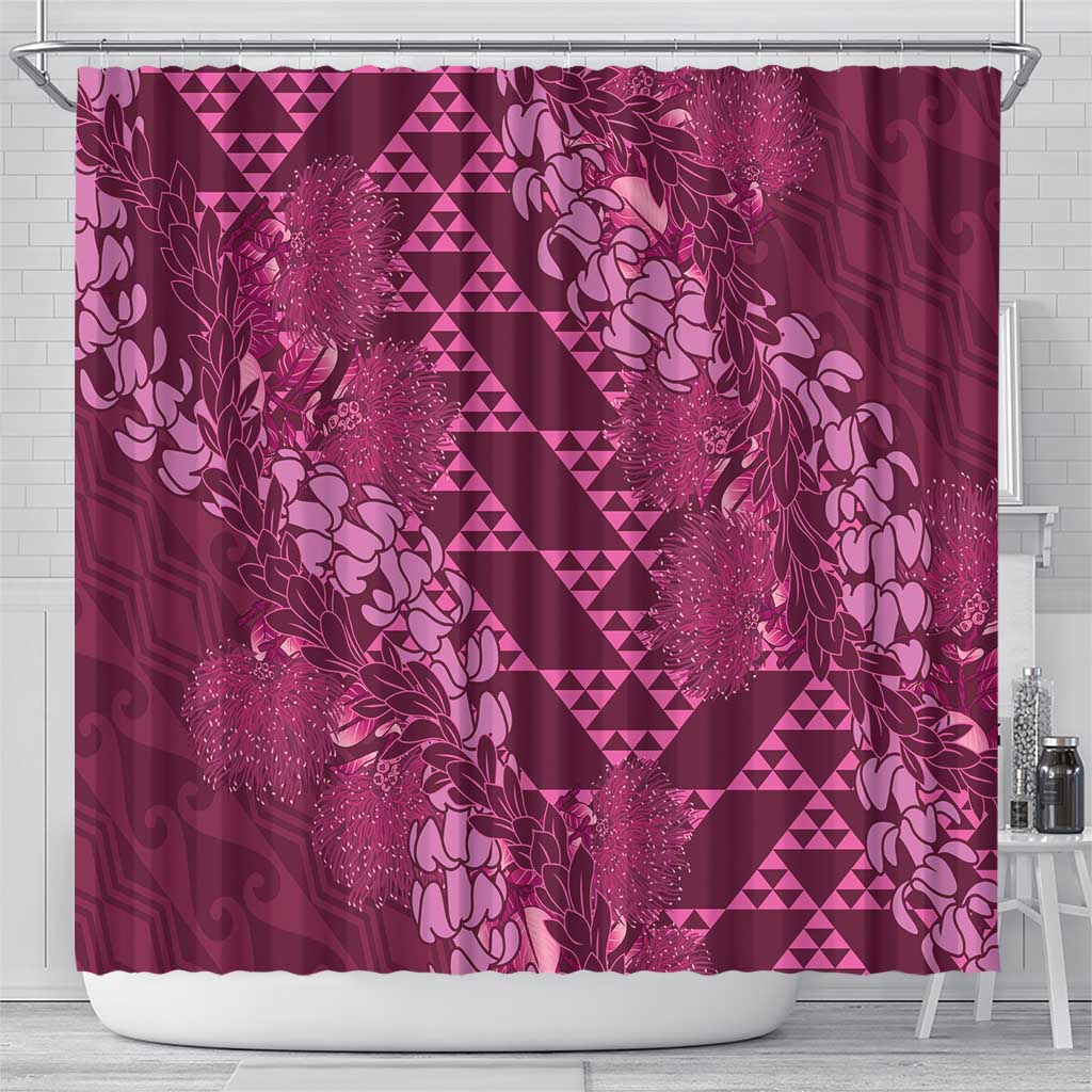 Pink Aloha Hawaii Shower Curtain Hawaiian Kakau Ohia Lehua Lei - Polynesian Pride