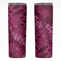 Pink Aloha Hawaii Skinny Tumbler Hawaiian Kakau Ohia Lehua Lei - Polynesian Pride