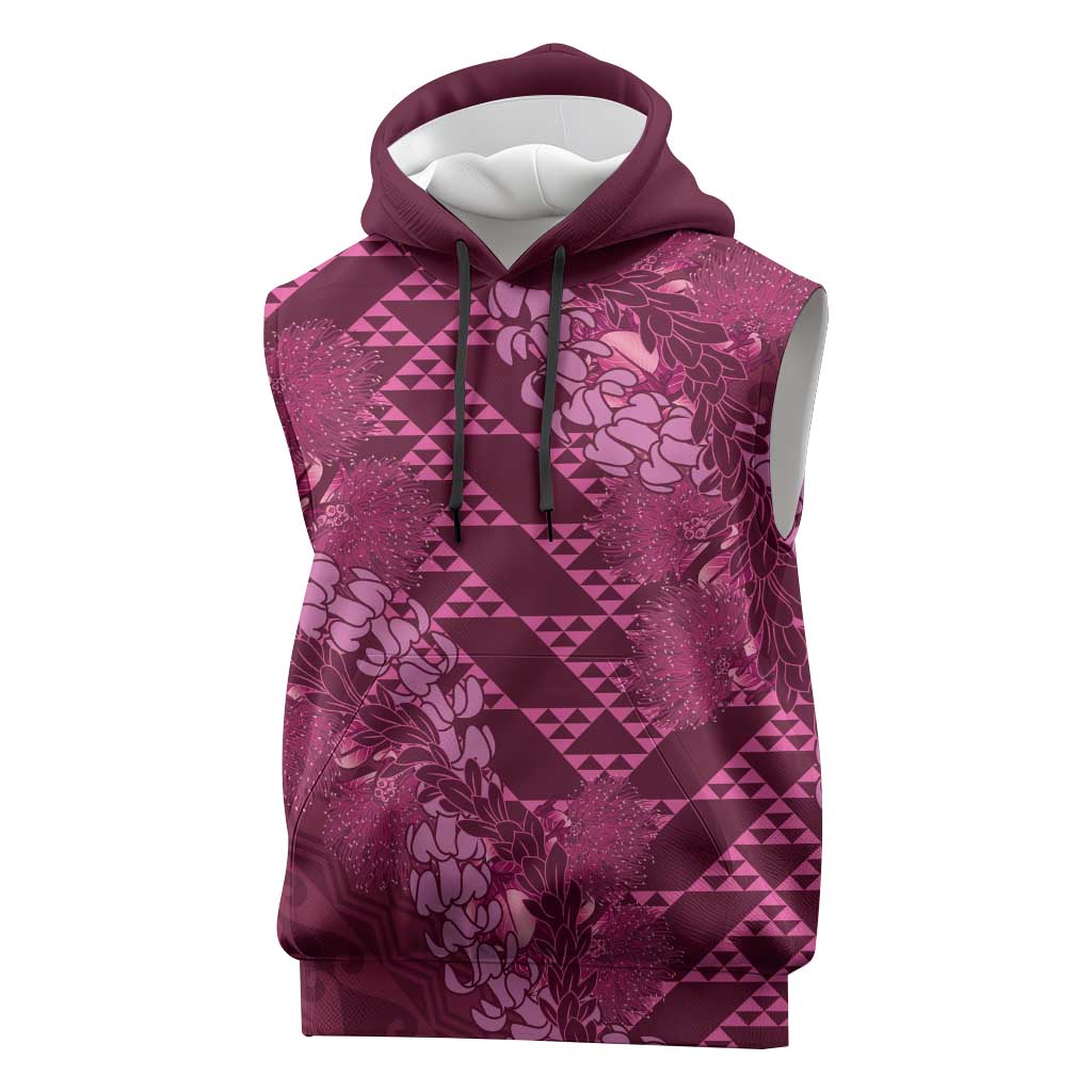 Pink Aloha Hawaii Sleeveless Hoodie Hawaiian Kakau Ohia Lehua Lei - Polynesian Pride