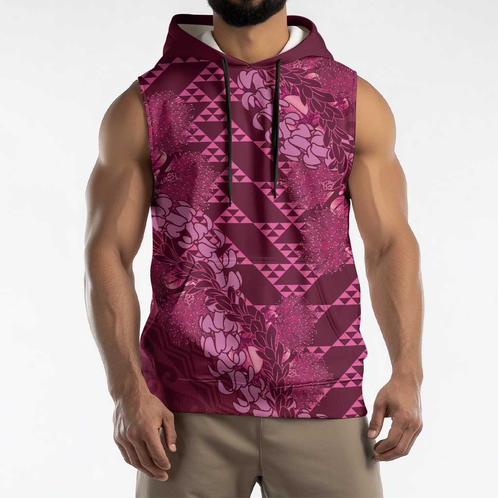 Pink Aloha Hawaii Sleeveless Hoodie Hawaiian Kakau Ohia Lehua Lei - Polynesian Pride
