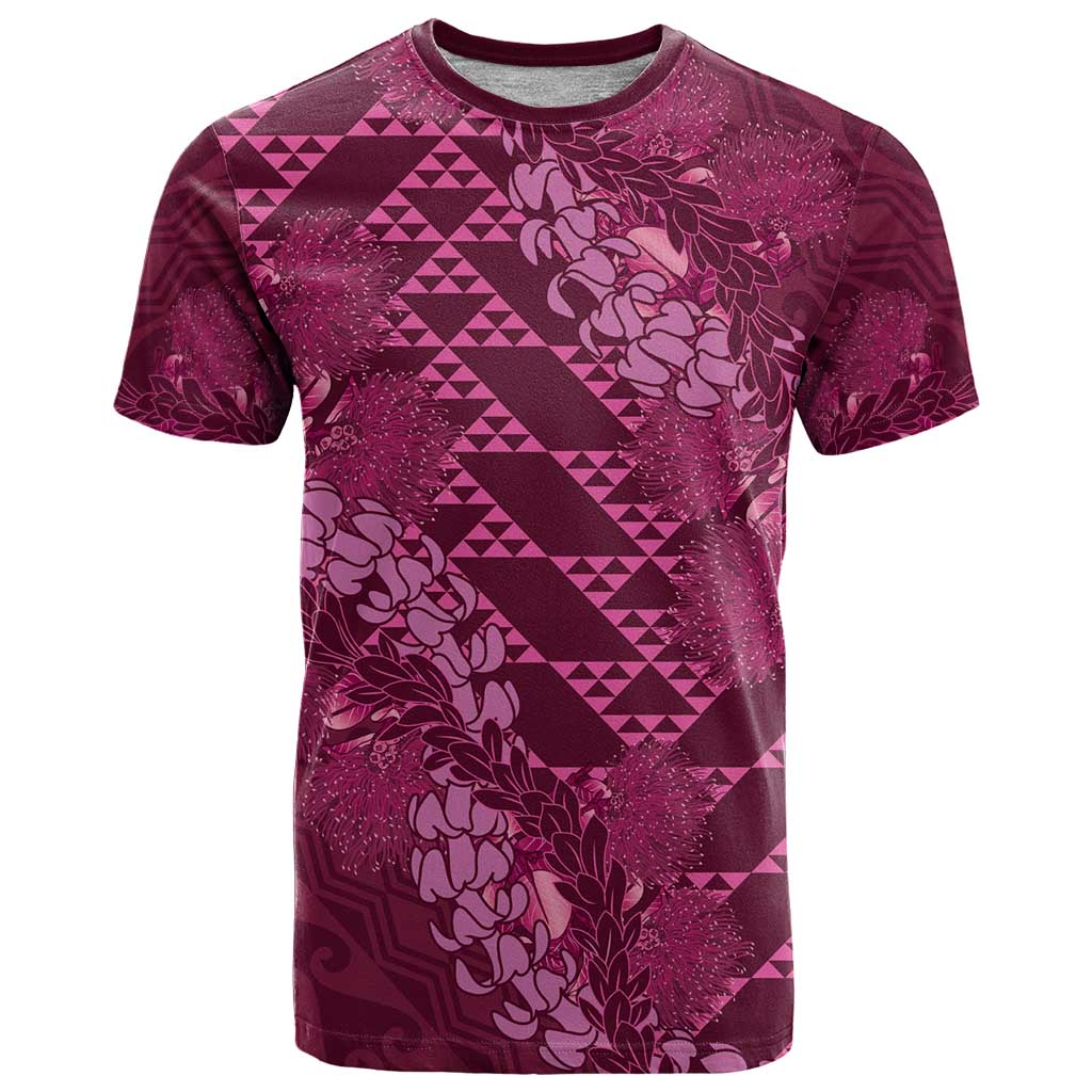 Pink Aloha Hawaii T Shirt Hawaiian Kakau Ohia Lehua Lei - Polynesian Pride