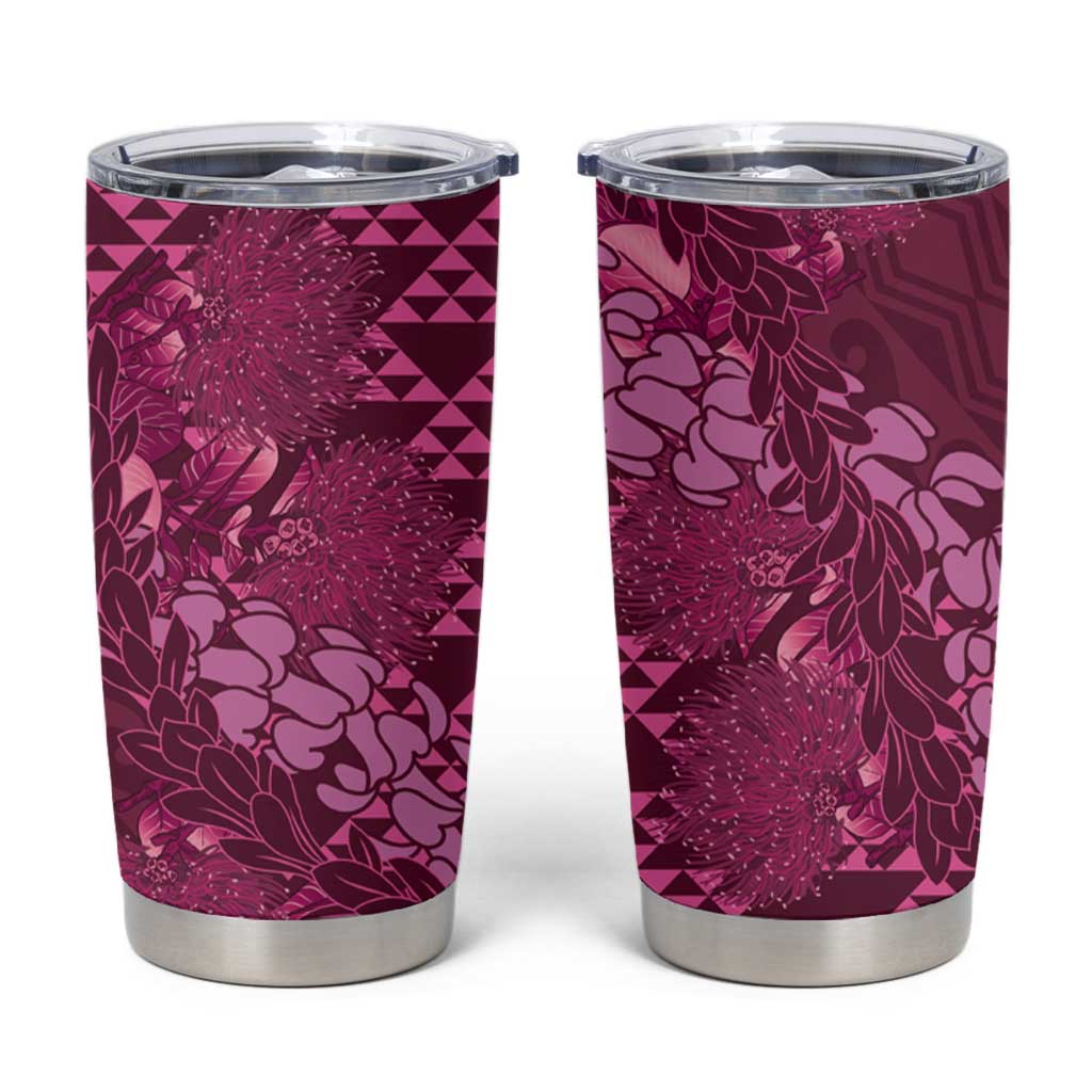 Pink Aloha Hawaii Tumbler Cup Hawaiian Kakau Ohia Lehua Lei - Polynesian Pride