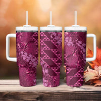 Pink Aloha Hawaii Tumbler With Handle Hawaiian Kakau Ohia Lehua Lei - Polynesian Pride