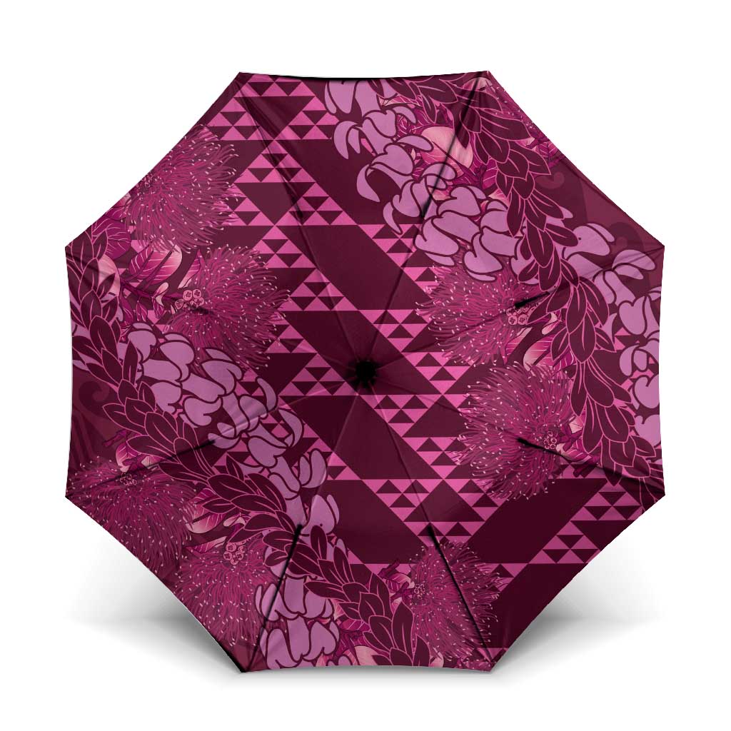 Pink Aloha Hawaii Umbrella Hawaiian Kakau Ohia Lehua Lei - Polynesian Pride