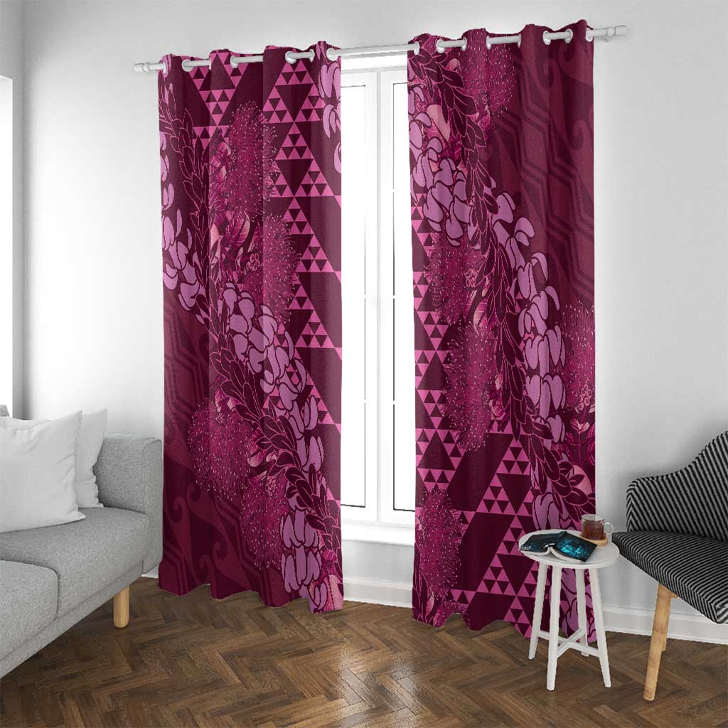 Pink Aloha Hawaii Window Curtain Hawaiian Kakau Ohia Lehua Lei - Polynesian Pride