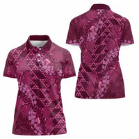 Pink Aloha Hawaii Women Polo Shirt Hawaiian Kakau Ohia Lehua Lei - Polynesian Pride