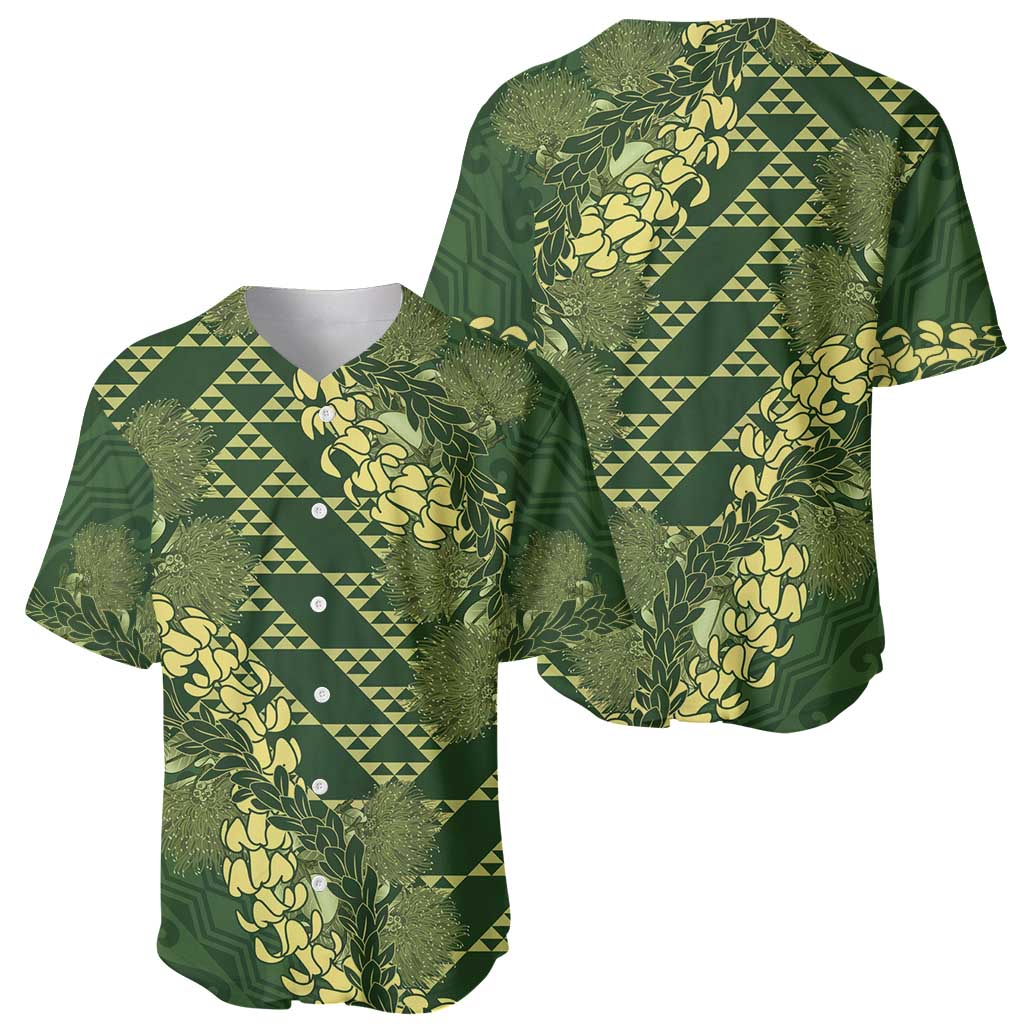 Green Aloha Hawaii Baseball Jersey Hawaiian Kakau Ohia Lehua Lei - Polynesian Pride