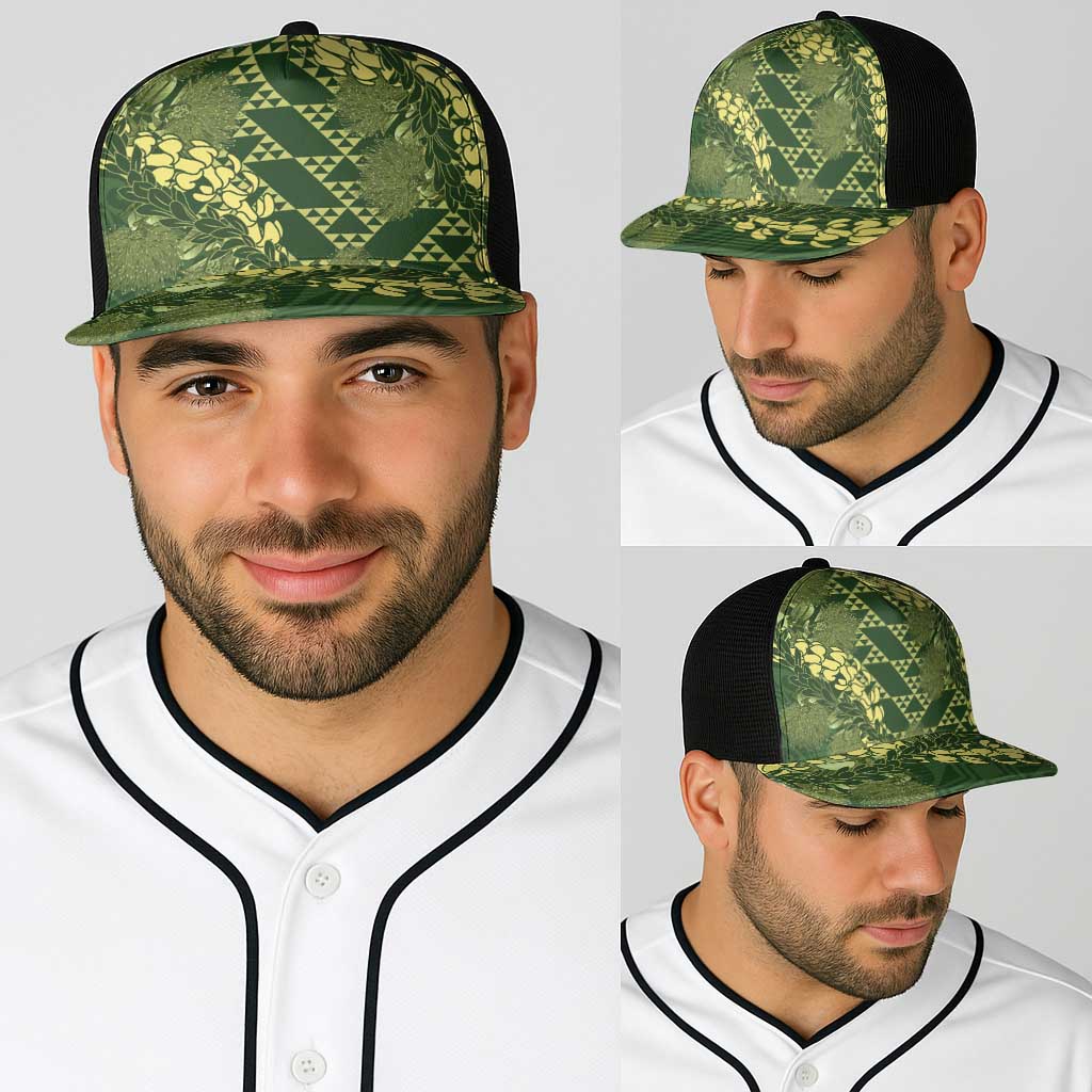 Green Aloha Hawaii Baseball Net Cap Hawaiian Kakau Ohia Lehua Lei - Polynesian Pride