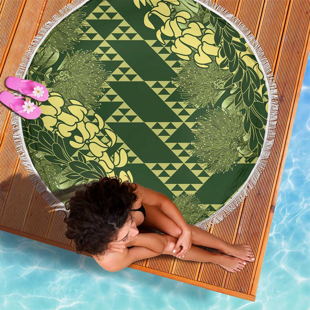 Green Aloha Hawaii Beach Blanket Hawaiian Kakau Ohia Lehua Lei - Polynesian Pride