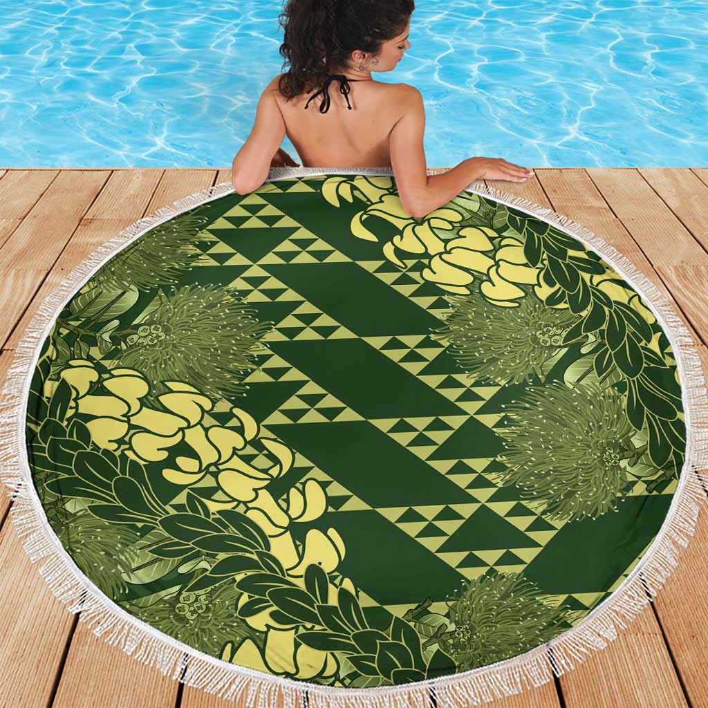 Green Aloha Hawaii Beach Blanket Hawaiian Kakau Ohia Lehua Lei - Polynesian Pride
