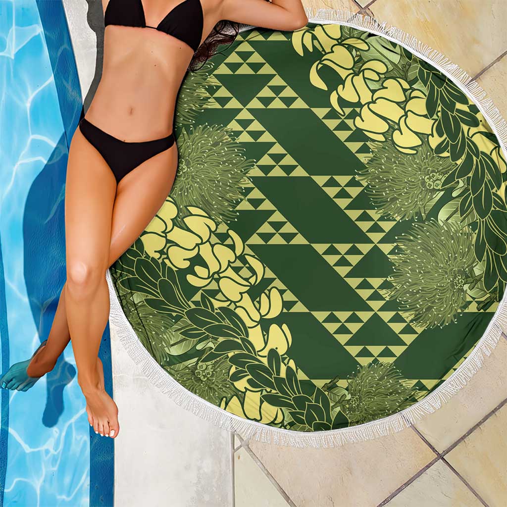 Green Aloha Hawaii Beach Blanket Hawaiian Kakau Ohia Lehua Lei - Polynesian Pride