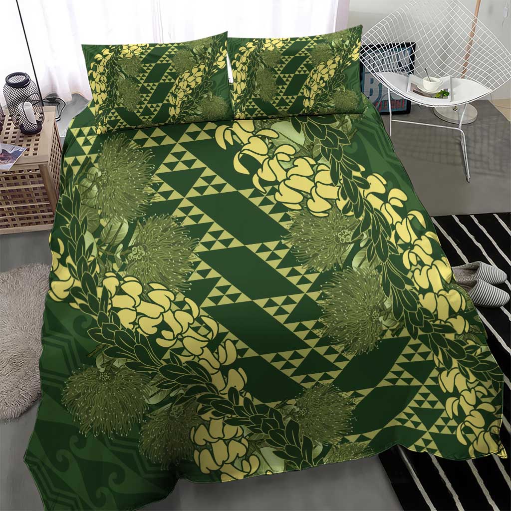 Green Aloha Hawaii Bedding Set Hawaiian Kakau Ohia Lehua Lei - Polynesian Pride