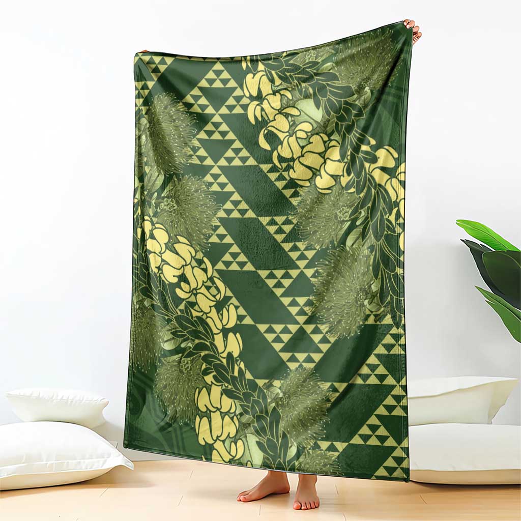 Green Aloha Hawaii Blanket Hawaiian Kakau Ohia Lehua Lei - Polynesian Pride