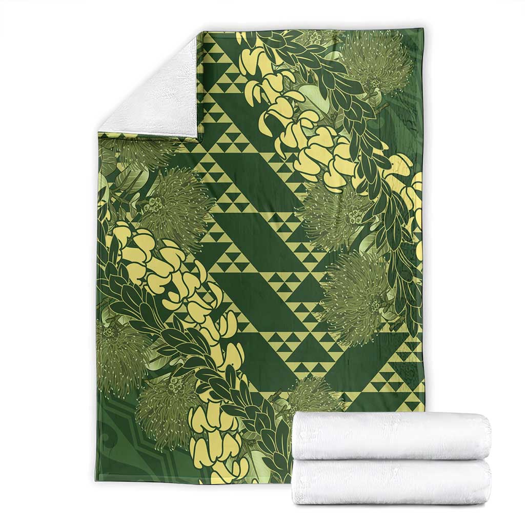 Green Aloha Hawaii Blanket Hawaiian Kakau Ohia Lehua Lei - Polynesian Pride