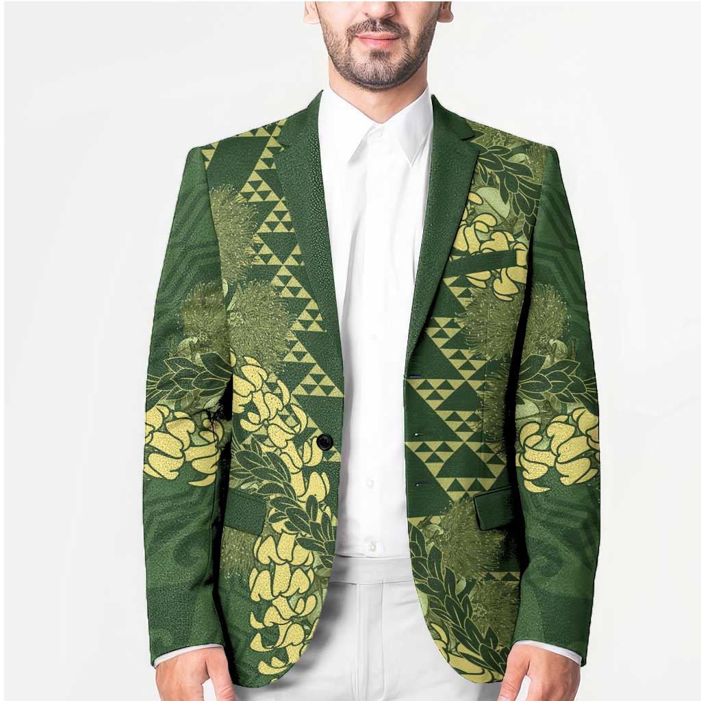 Green Aloha Hawaii Blazer Hawaiian Kakau Ohia Lehua Lei - Polynesian Pride
