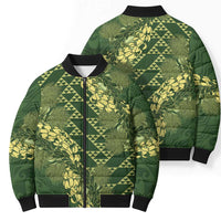 Green Aloha Hawaii Bomber Puffer Jacket Hawaiian Kakau Ohia Lehua Lei - Polynesian Pride
