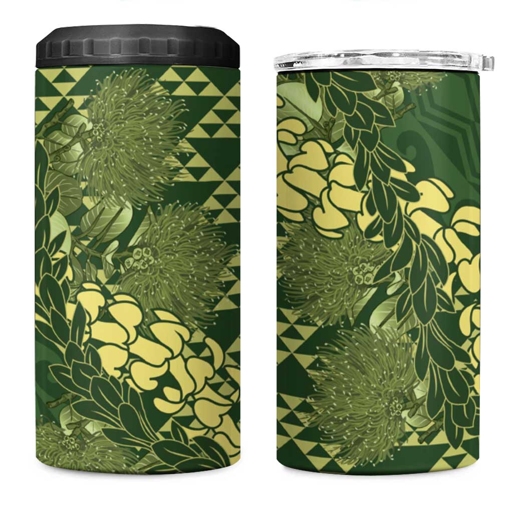 Green Aloha Hawaii 4 in 1 Can Cooler Tumbler Hawaiian Kakau Ohia Lehua Lei - Polynesian Pride