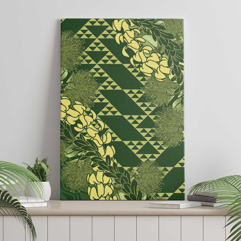 Green Aloha Hawaii Canvas Wall Art Hawaiian Kakau Ohia Lehua Lei - Polynesian Pride