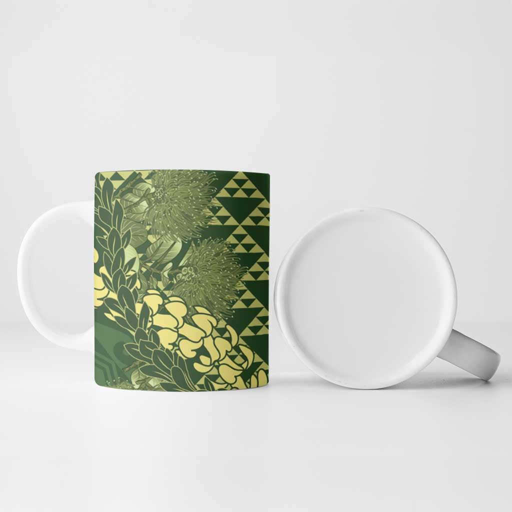 Green Aloha Hawaii Ceramic Mug Hawaiian Kakau Ohia Lehua Lei - Polynesian Pride