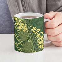 Green Aloha Hawaii Ceramic Mug Hawaiian Kakau Ohia Lehua Lei - Polynesian Pride
