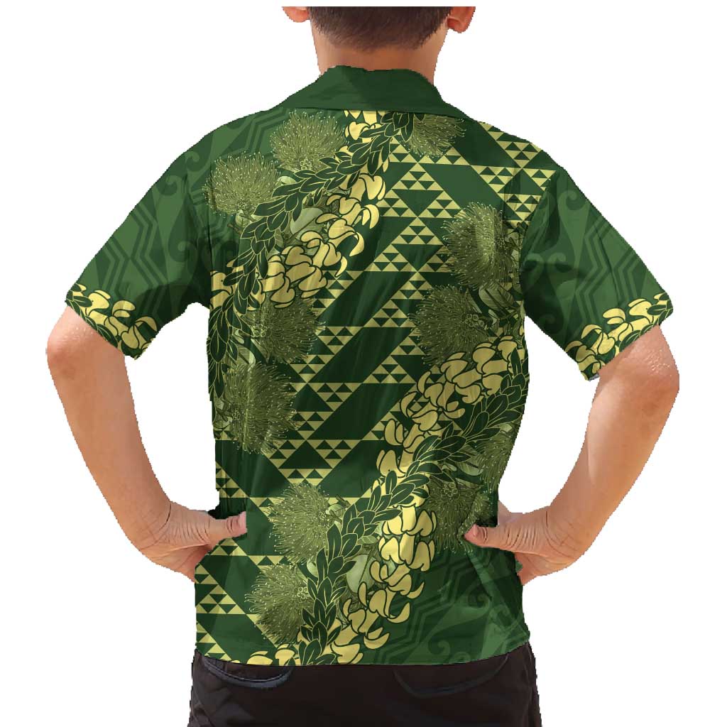 Green Aloha Hawaii Family Matching Mermaid Dress and Hawaiian Shirt Hawaiian Kakau Ohia Lehua Lei - Polynesian Pride