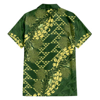 Green Aloha Hawaii Family Matching Off The Shoulder Long Sleeve Dress and Hawaiian Shirt Hawaiian Kakau Ohia Lehua Lei - Polynesian Pride