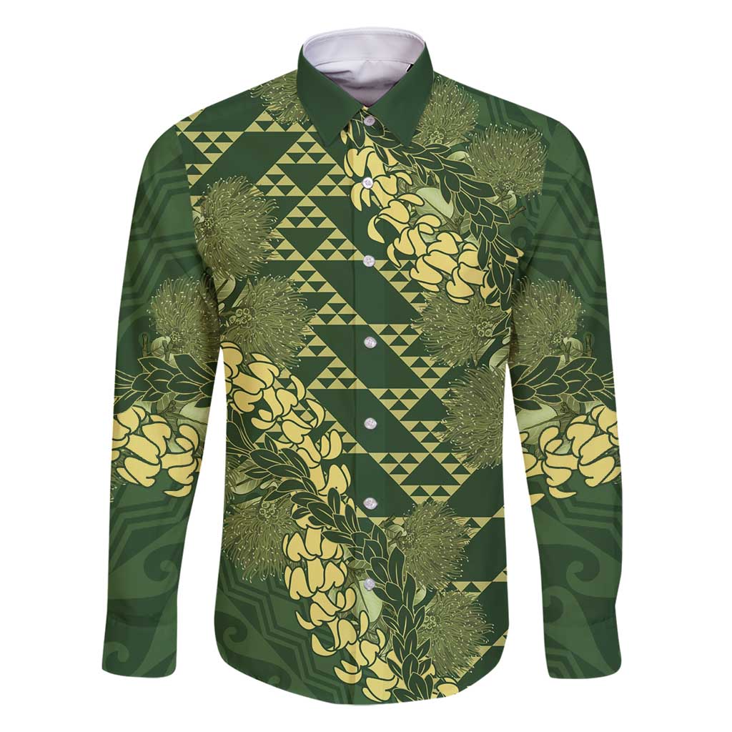 Green Aloha Hawaii Family Matching Off Shoulder Maxi Dress and Hawaiian Shirt Hawaiian Kakau Ohia Lehua Lei - Polynesian Pride