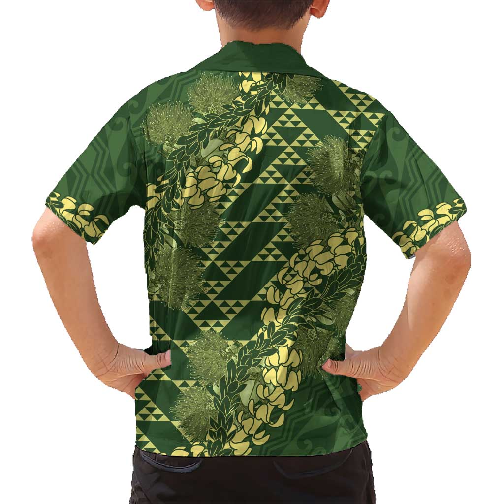 Green Aloha Hawaii Family Matching Short Sleeve Bodycon Dress and Hawaiian Shirt Hawaiian Kakau Ohia Lehua Lei - Polynesian Pride