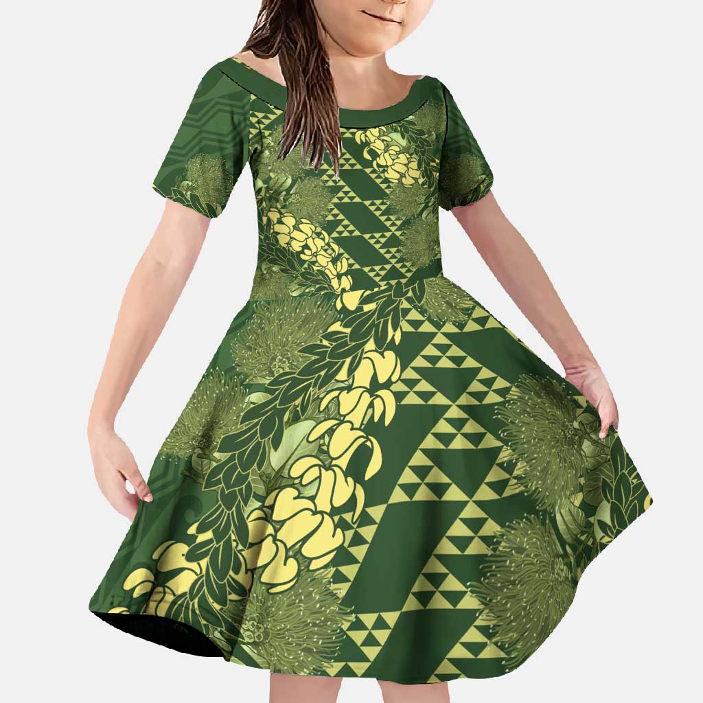 Green Aloha Hawaii Family Matching Summer Maxi Dress and Hawaiian Shirt Hawaiian Kakau Ohia Lehua Lei - Polynesian Pride