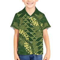 Green Aloha Hawaii Family Matching Summer Maxi Dress and Hawaiian Shirt Hawaiian Kakau Ohia Lehua Lei - Polynesian Pride