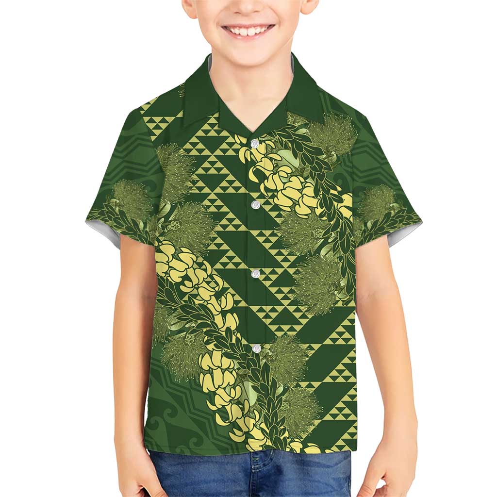 Green Aloha Hawaii Kid Hawaiian Shirt Hawaiian Kakau Ohia Lehua Lei - Polynesian Pride