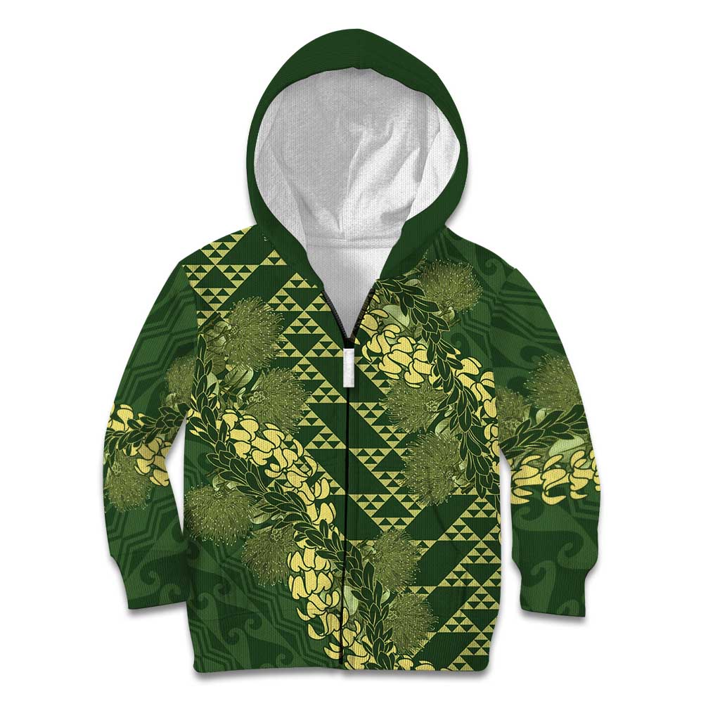 Green Aloha Hawaii Kid Hoodie Hawaiian Kakau Ohia Lehua Lei - Polynesian Pride
