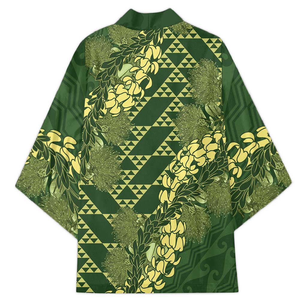 Green Aloha Hawaii Kimono Hawaiian Kakau Ohia Lehua Lei - Polynesian Pride
