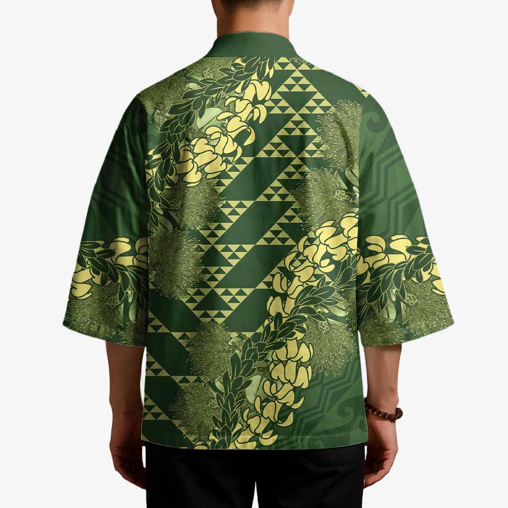 Green Aloha Hawaii Kimono Hawaiian Kakau Ohia Lehua Lei - Polynesian Pride