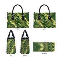 Green Aloha Hawaii Leather Bag Hawaiian Kakau Ohia Lehua Lei - Polynesian Pride