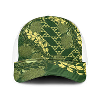 Green Aloha Hawaii Mesh Trucker Cap Hawaiian Kakau Ohia Lehua Lei - Polynesian Pride