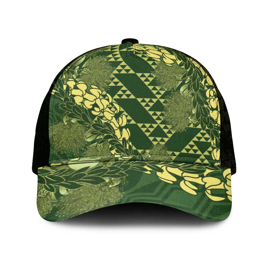 Green Aloha Hawaii Mesh Trucker Cap Hawaiian Kakau Ohia Lehua Lei - Polynesian Pride