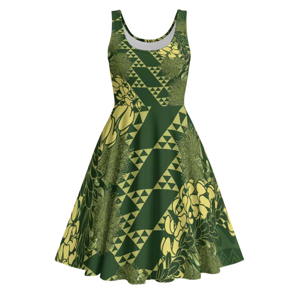 Green Aloha Hawaii Midi Dress Hawaiian Kakau Ohia Lehua Lei - Polynesian Pride