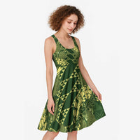 Green Aloha Hawaii Midi Dress Hawaiian Kakau Ohia Lehua Lei - Polynesian Pride
